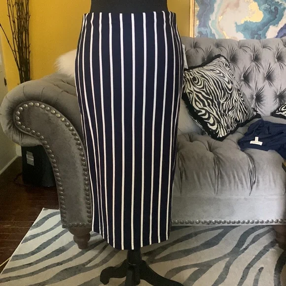 Sanctuary navy blue and white stripped midi pencil skirt - Picture 3 of 7